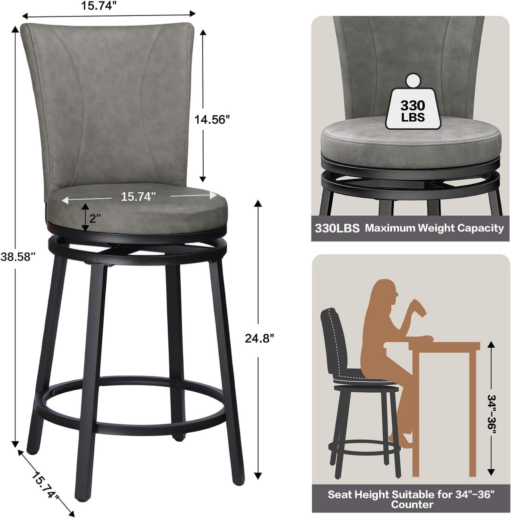 24" Swivel Bar Stools Set of 2