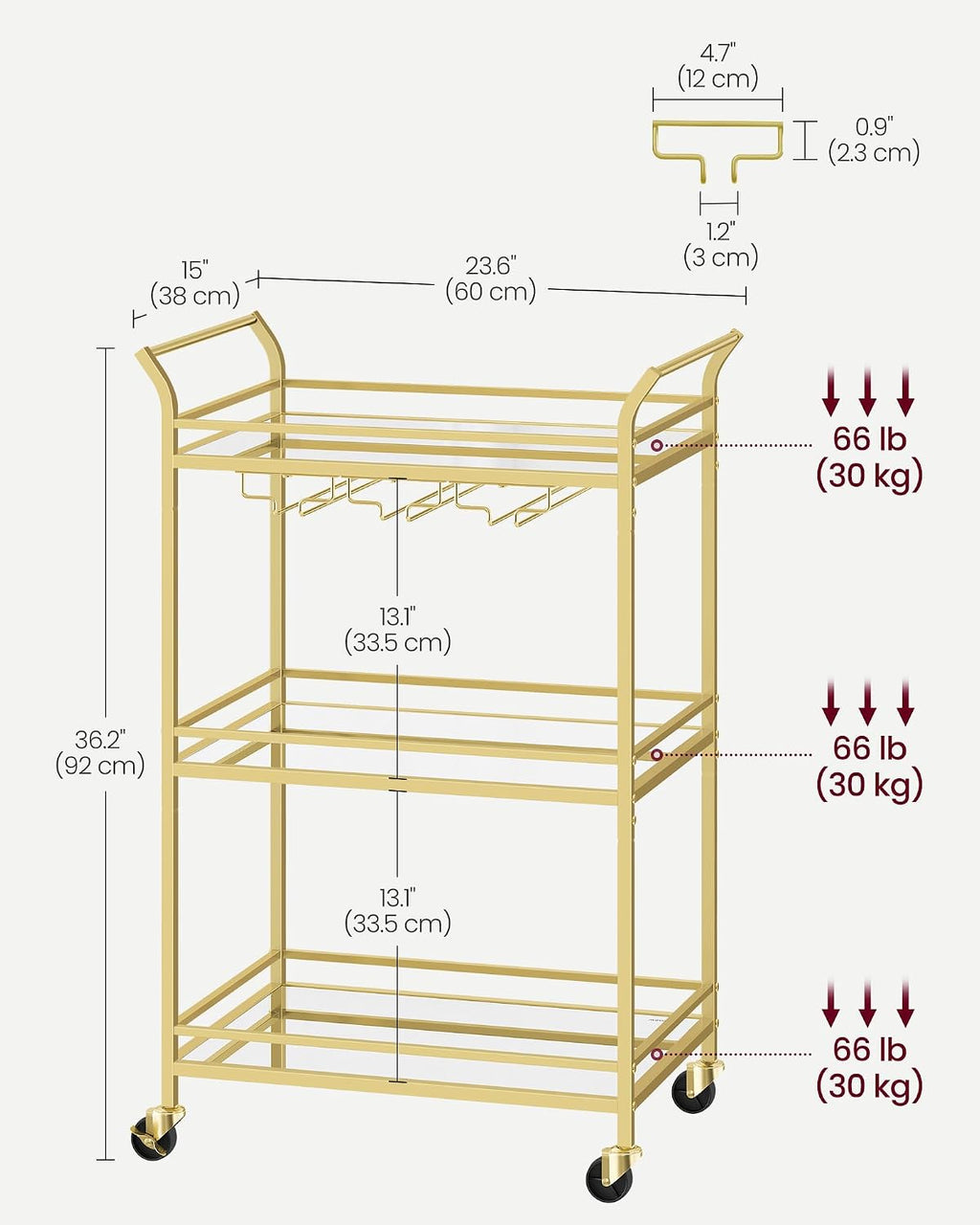 3-Tier Gold Bar Cart