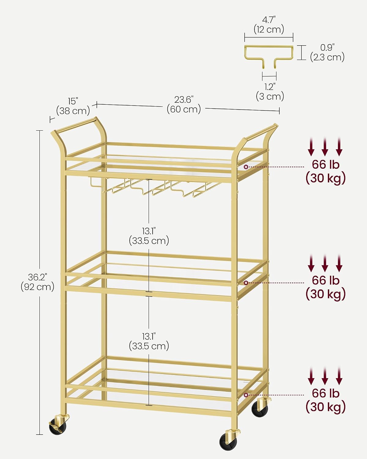 3-Tier Gold Bar Cart