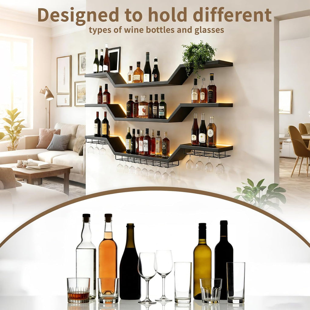 3-Tier LED Wall Mounted Wine Rack