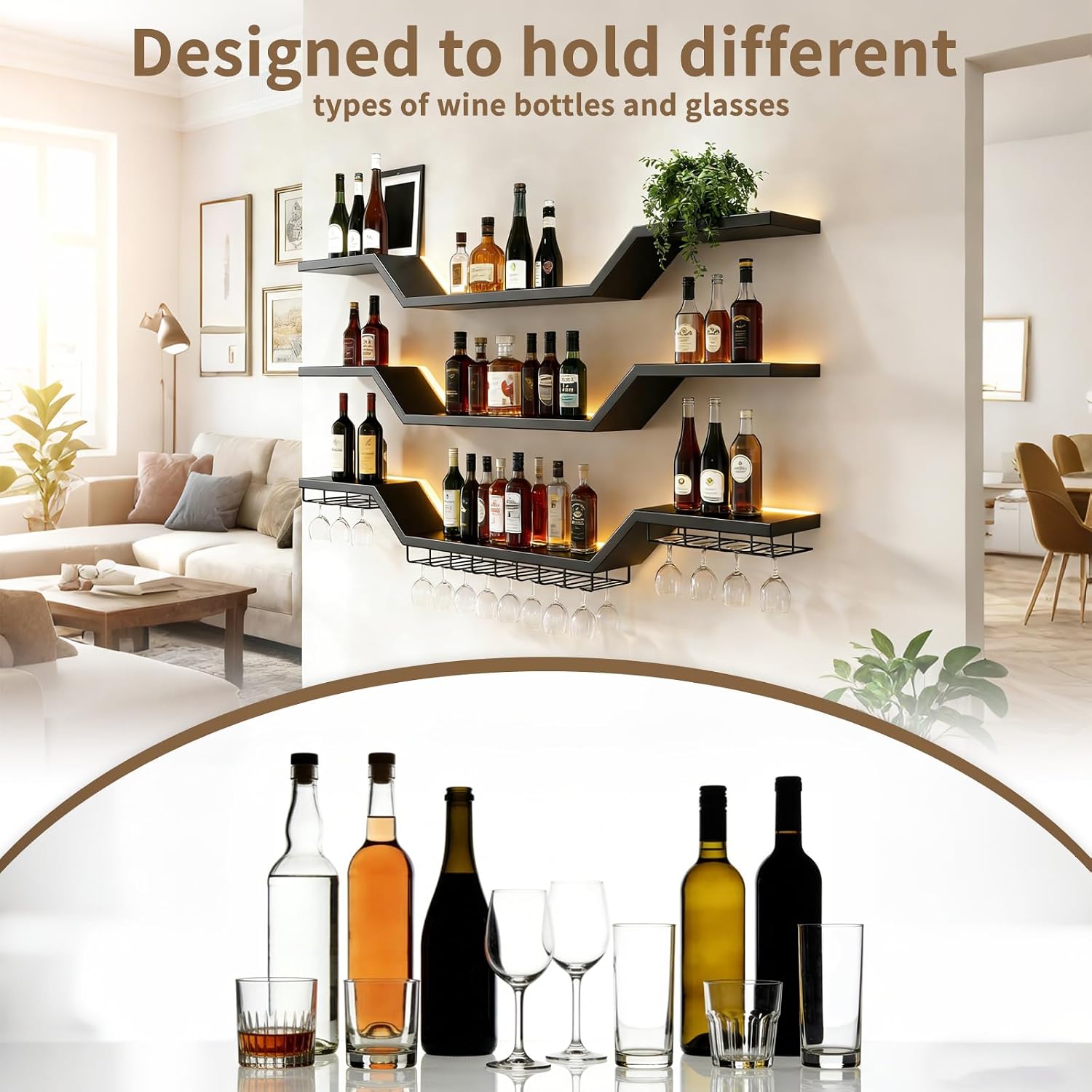 3-Tier LED Wall Mounted Wine Rack