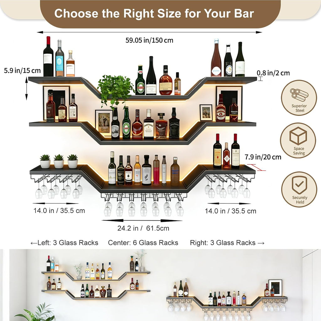 3-Tier LED Wall Mounted Wine Rack