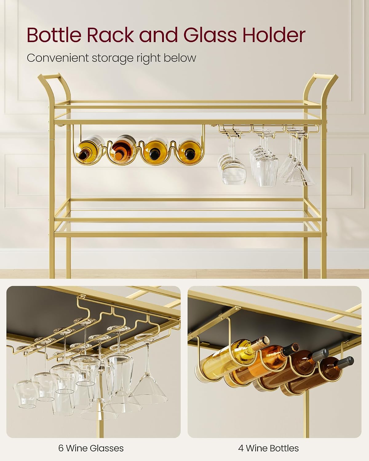 3-Tier Gold Bar Cart