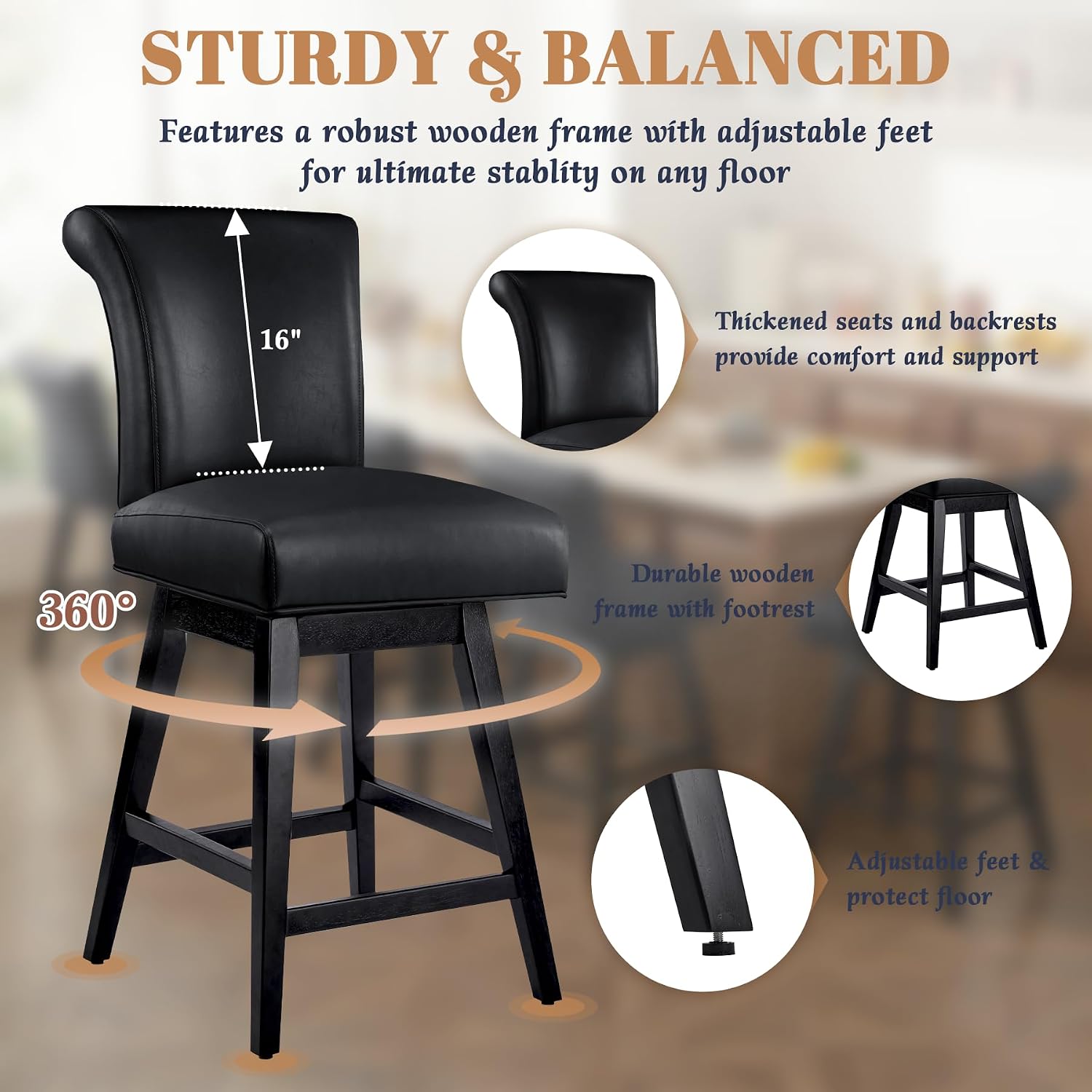 26" Swivel Bar Stools Set of 2