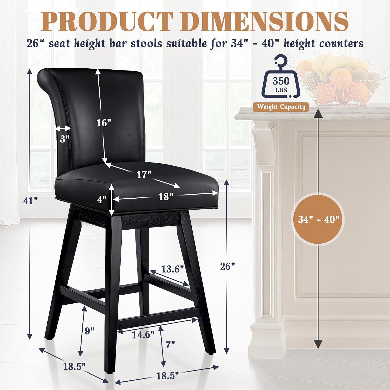 26" Swivel Bar Stools Set of 2