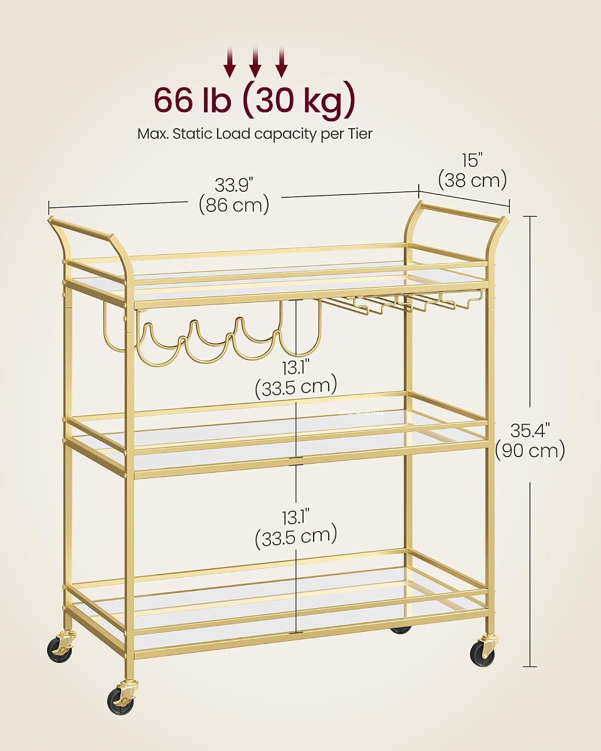 3-Tier Gold Bar Cart
