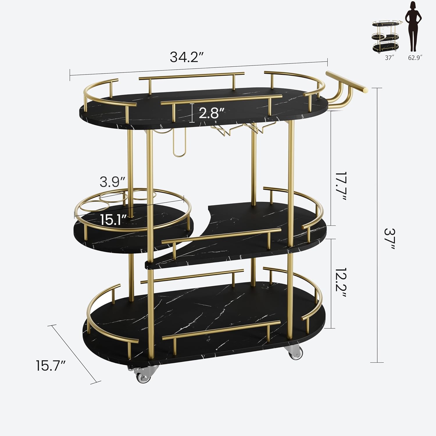 3-Tier Wheeled Bar Cart