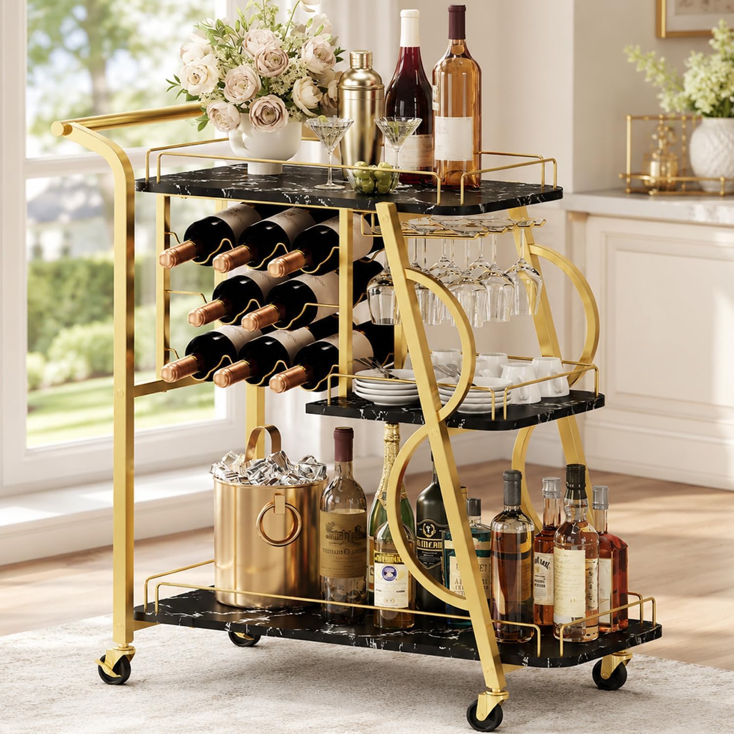 3-Tier Rolling Bar Cart