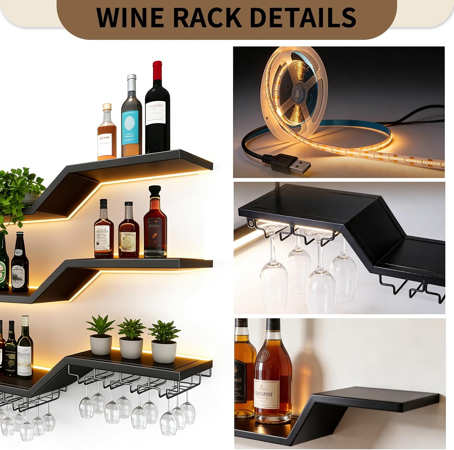 3-Tier LED Wall Mounted Wine Rack