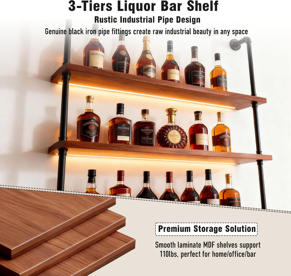 3-Tier LED Wall Mounted Wine Rack