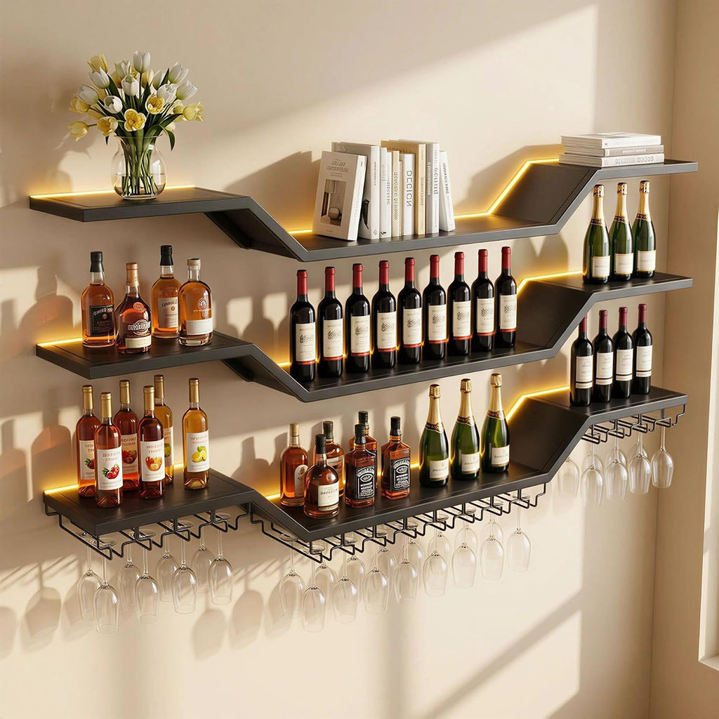 3-Tier LED Wall Mounted Wine Rack