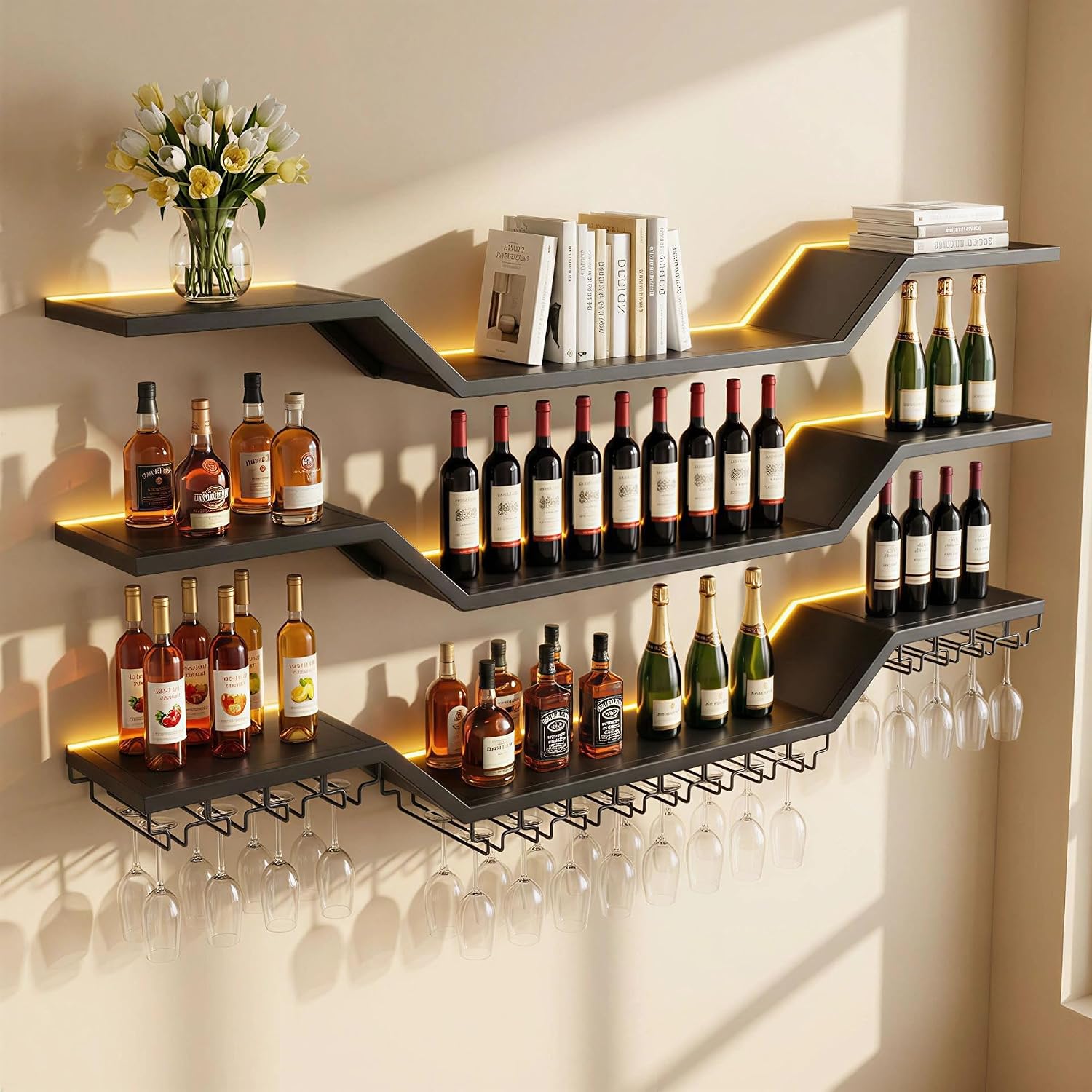 3-Tier LED Wall Mounted Wine Rack