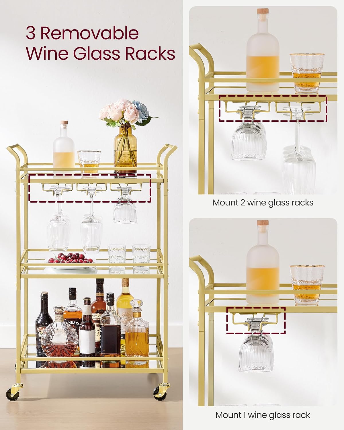 3-Tier Gold Bar Cart