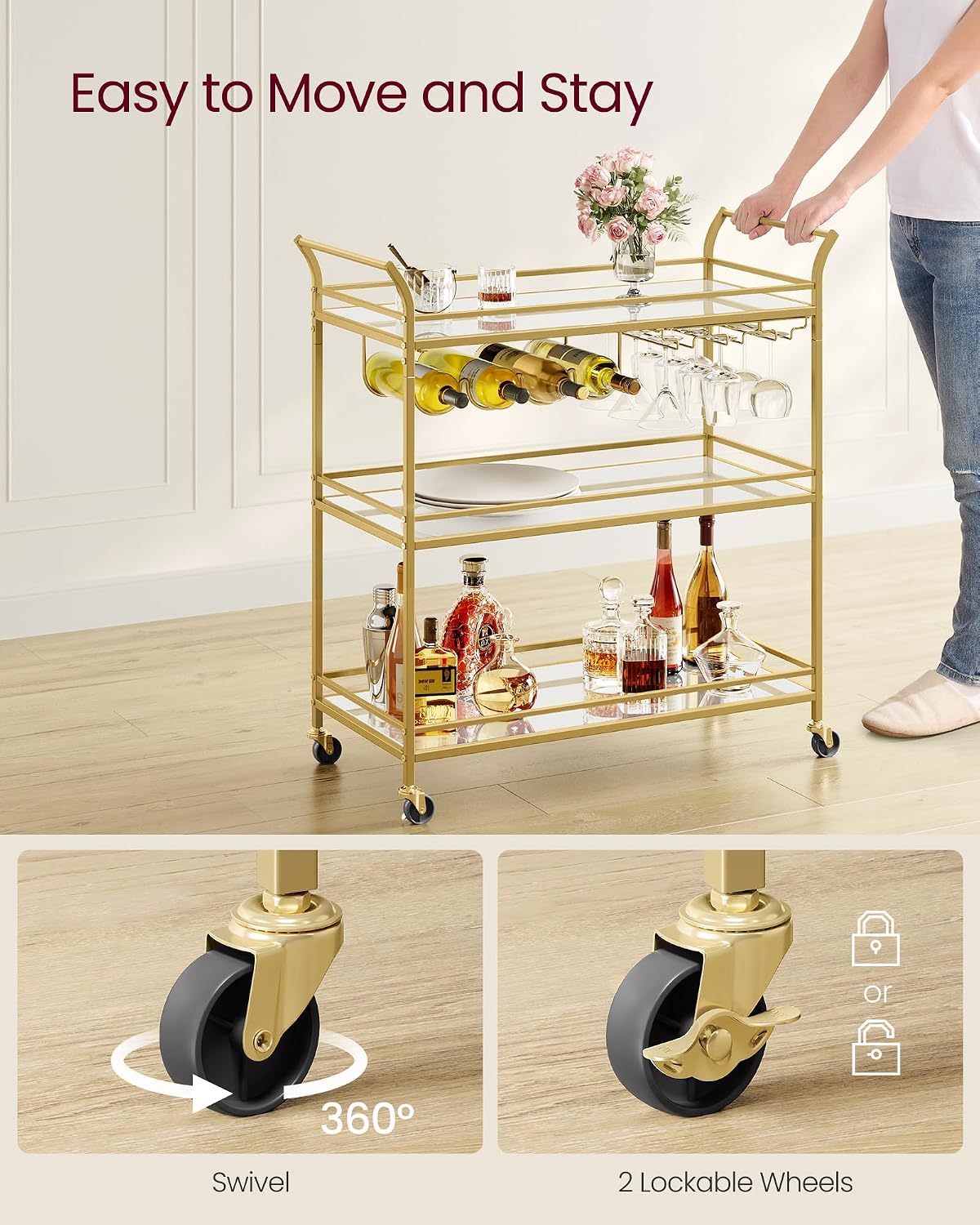 3-Tier Gold Bar Cart