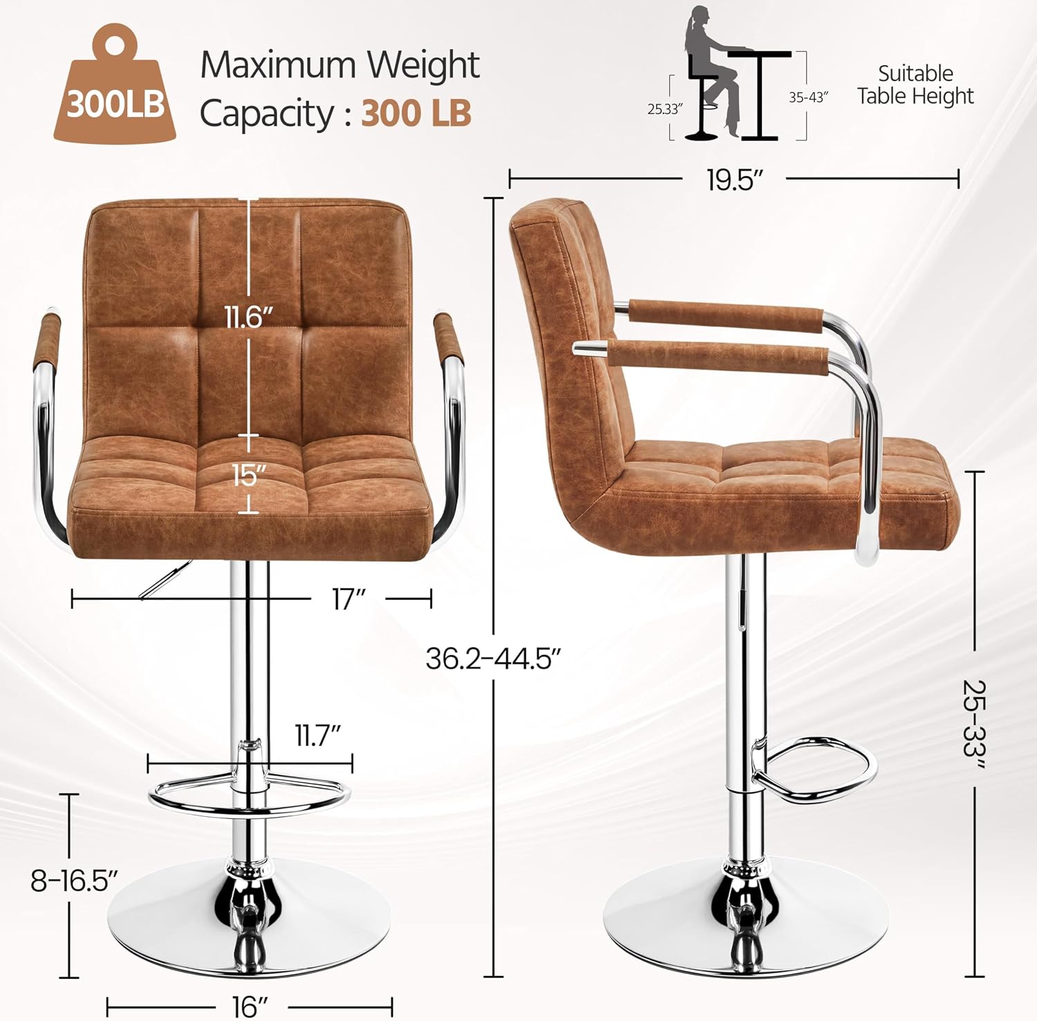 Adjustable Bar Stools Set of 2