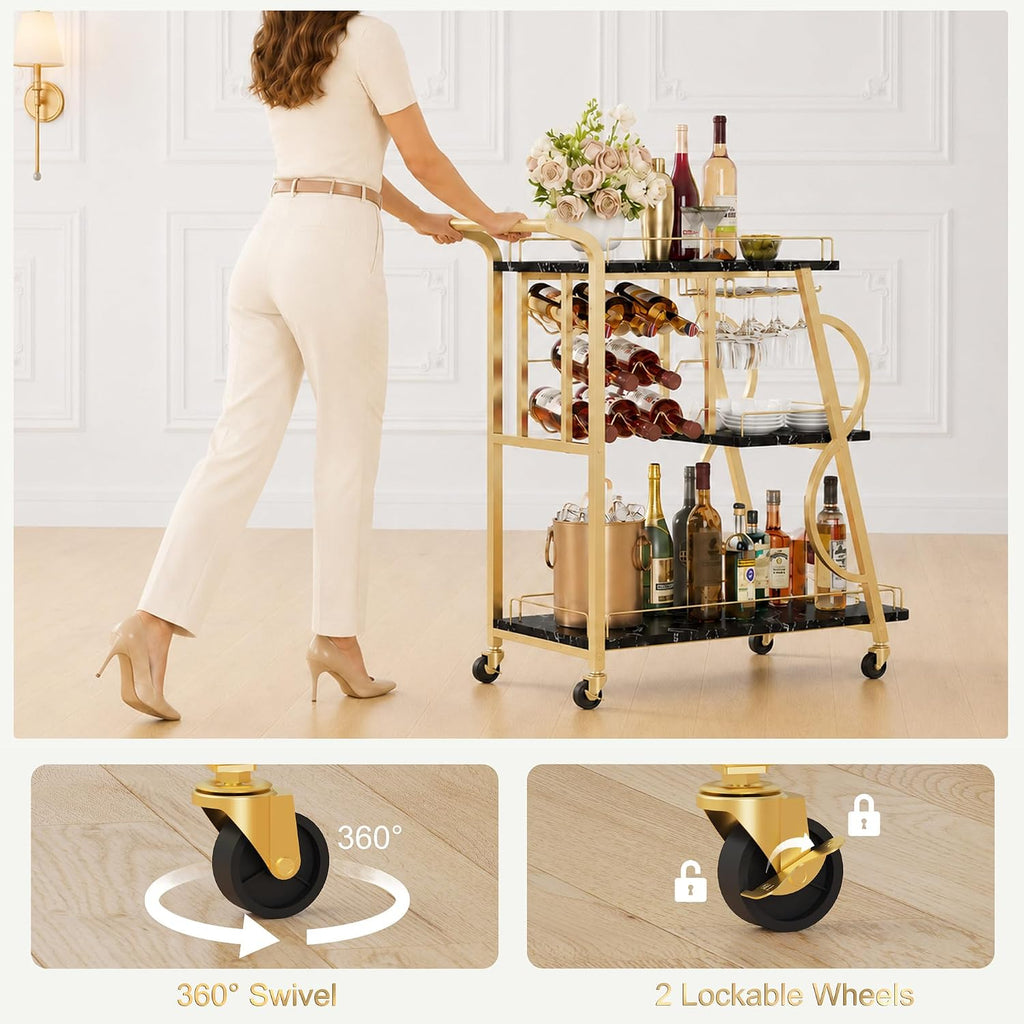 3-Tier Rolling Bar Cart