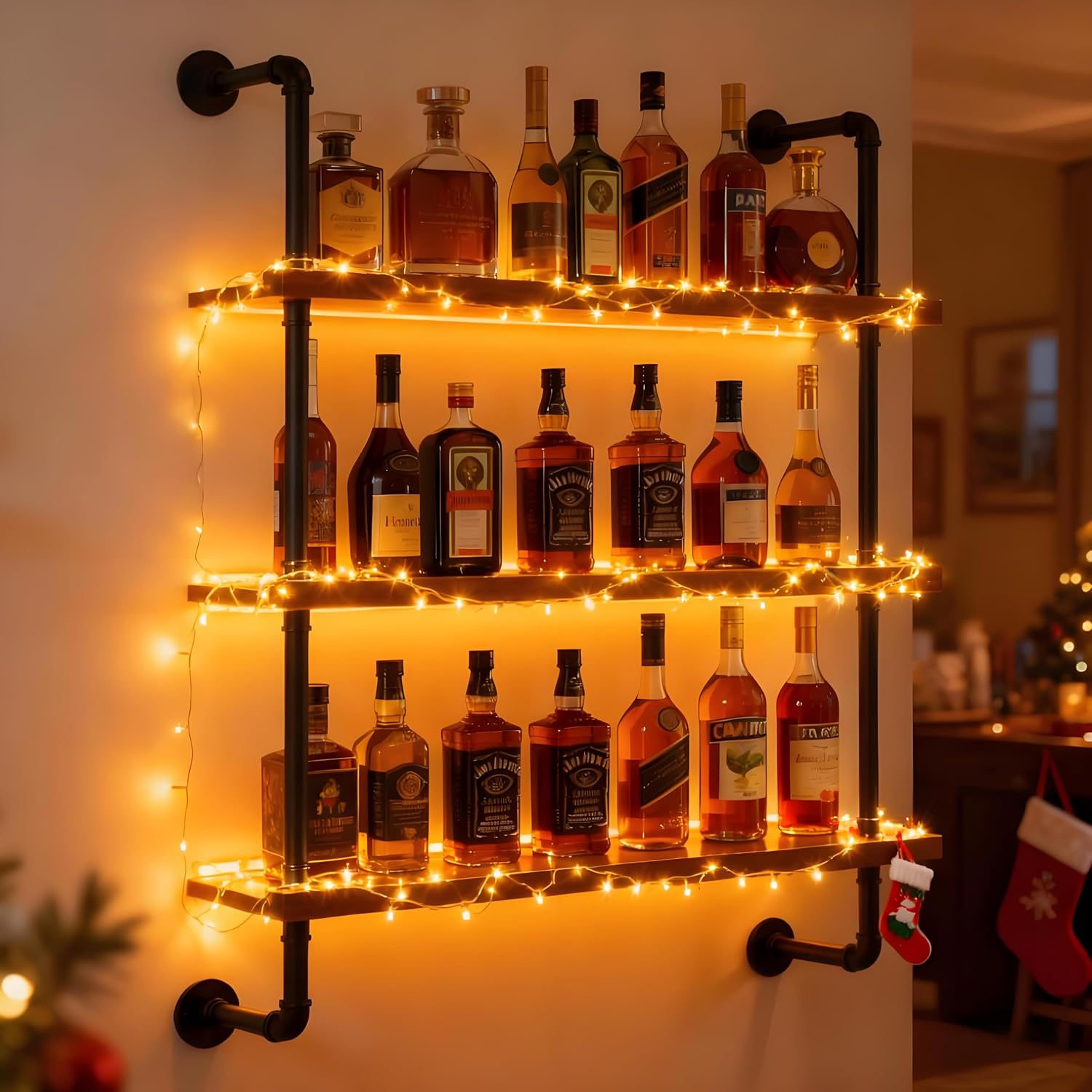 3-Tier LED Wall Mounted Wine Rack